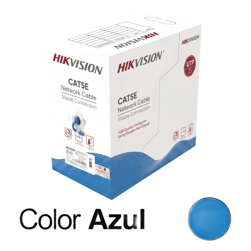 Bobina de cable Cat5e 305 m, UTP, 24 AWG, 100% cobre, azul