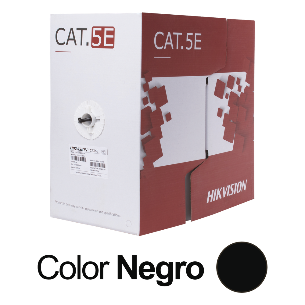 Bobina de cable Cat5e 305 m, UTP, 24 AWG, 100% cobre, negro