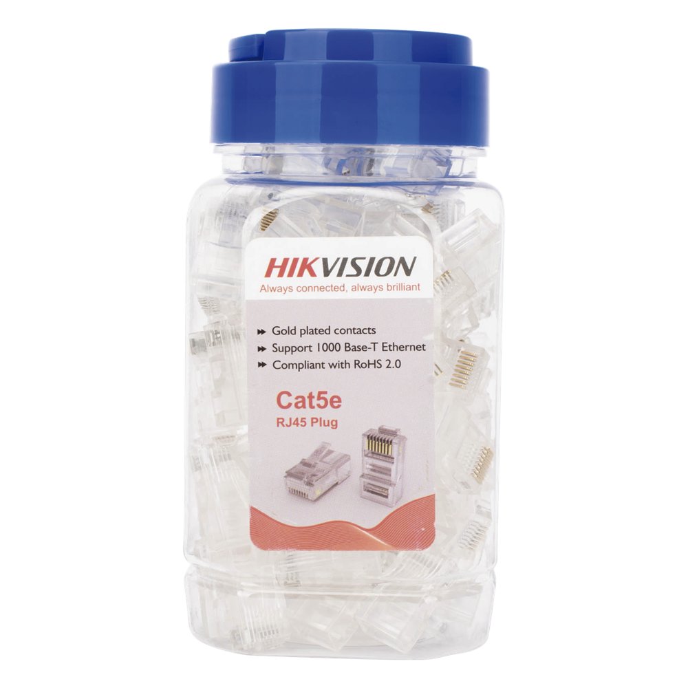 [DS-1M5EUA-15U] Bote con 100 Piezas de Plug Modular RJ45 / Cat 5e / Chapado en Oro a 15 Micras / Sin Blindaje / Facil Instalación / Uso Interior / Soporta Norma TIA-568B / Cumple con RoHS 2.0