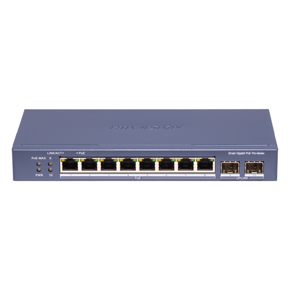 Switch administrable 8 puertos, PoE+, Gigabit, 2 puertos SFP, 110 W