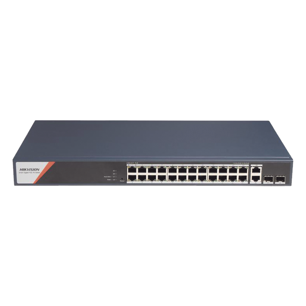 Switch administrable 24 puertos, PoE+, Gigabit, 2 puertos SFP, 90 W