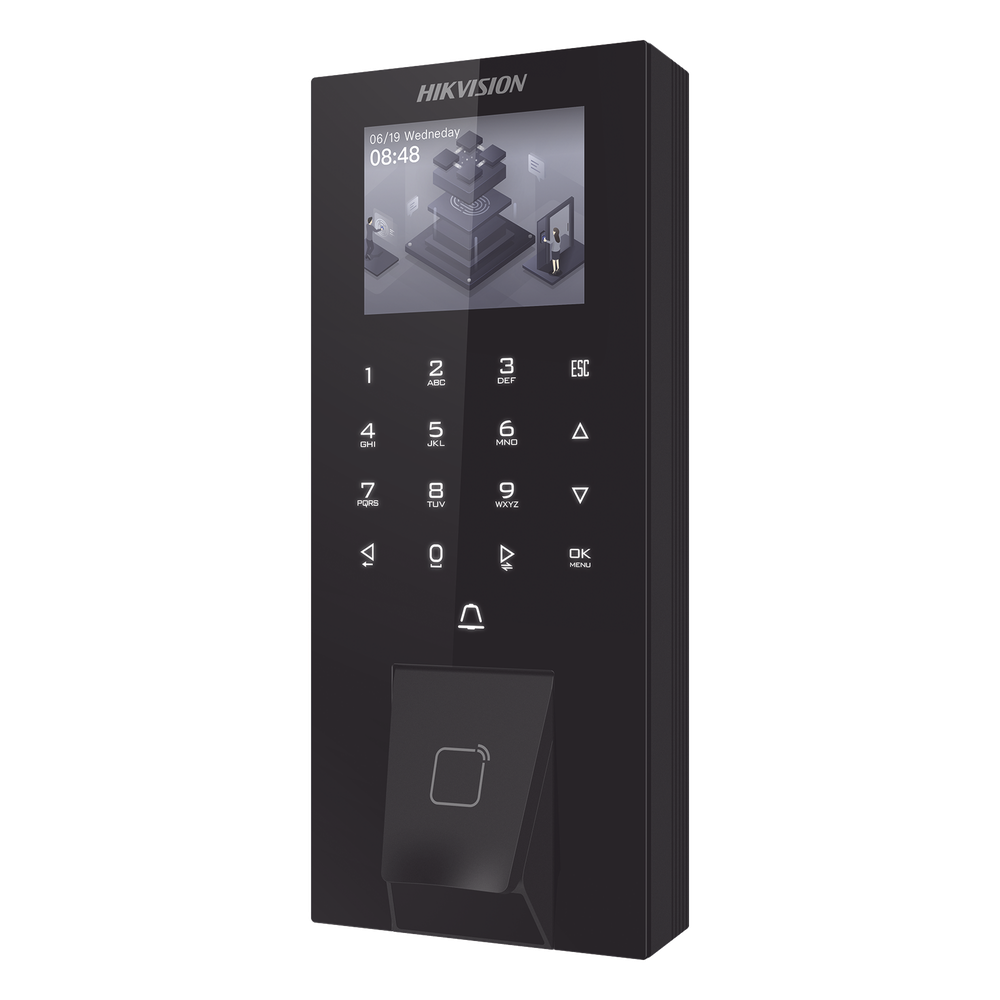 [DS-K1T807MBFWX-E1] Terminal de Control de Acceso Biométrico / Huella Digital + Tarjeta M1 + PIN + Bluetooth / 5,000 Huellas y 150,000 Eventos / Pantalla LCD Táctil 2.4