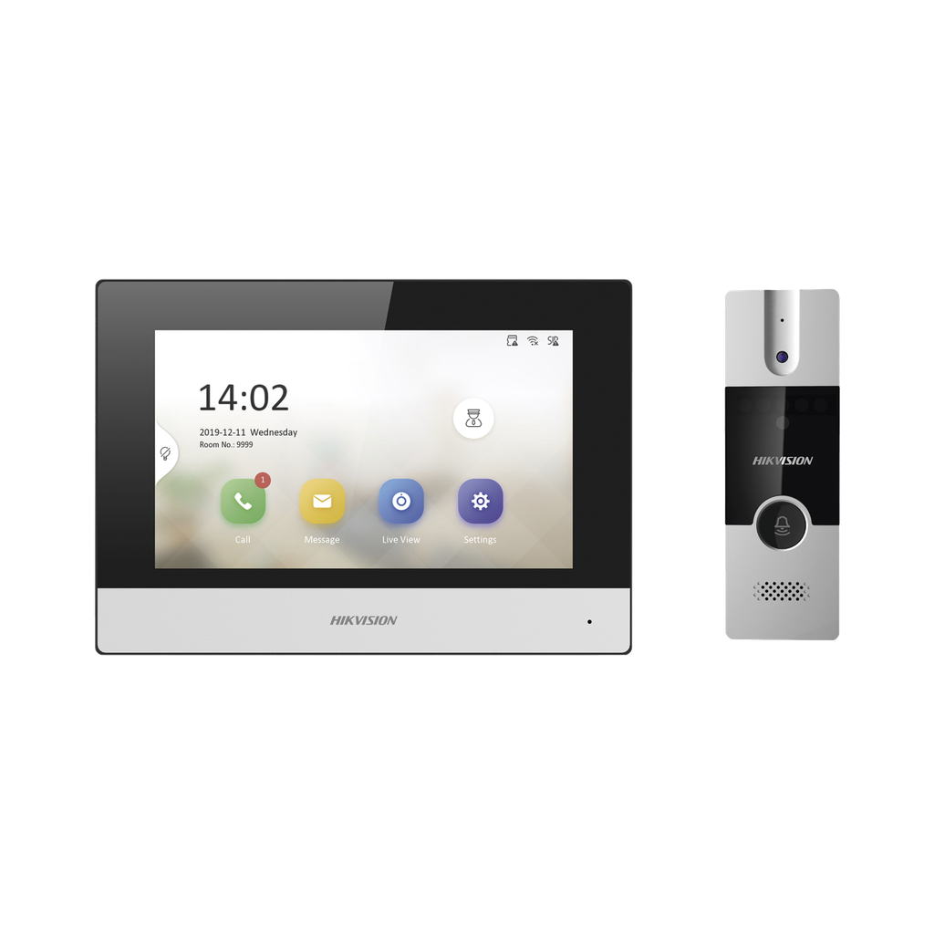 [DS-KIS302-P] Kit de Videoportero Híbrido de plástico / IP a 4 Hilos con Función de Llamada a App Hik-Connect / Monitor se Conecta a Internet por Cable o WiFi y por 4 Hilos al Frente de Calle / Expandible a Mas Equipos