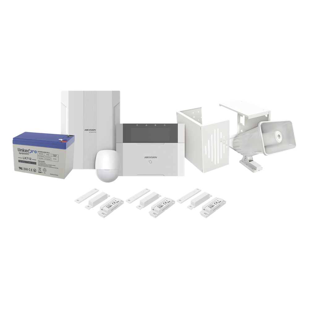[DS-PHA64-LP/PLUS] KIT Panel de Alarma AX HYBRID PRO / 1 Panel Híbrido / 1 Monitor LCD / 2 PIR / 3 Contactos Magnéticos / 1 Sirena / 1 Gabinete para Sirena / 1 Batería 12 vcc 7 Amp