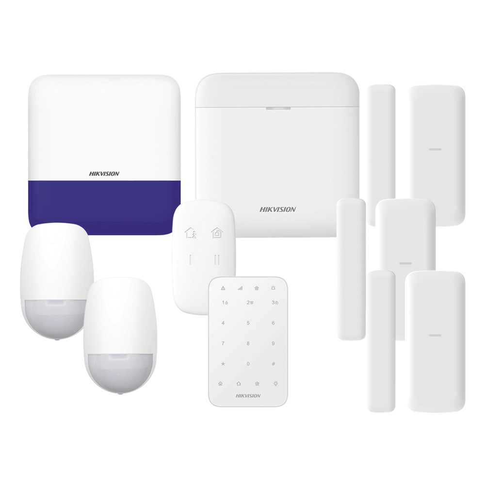 [DS-PWA48-FULL-K] (AX PRO) KIT de Alarma AX PRO / Incluye: 1 Hub con batería de respaldo / 2 Sensores PIR / 3 Contactos Magnéticos mini / 1 Control Remoto / 1 Sirena inalámbrica Exterior / 1 Teclado Inalámbrico / WiFi / Compatible con Hik-Connect P2P
