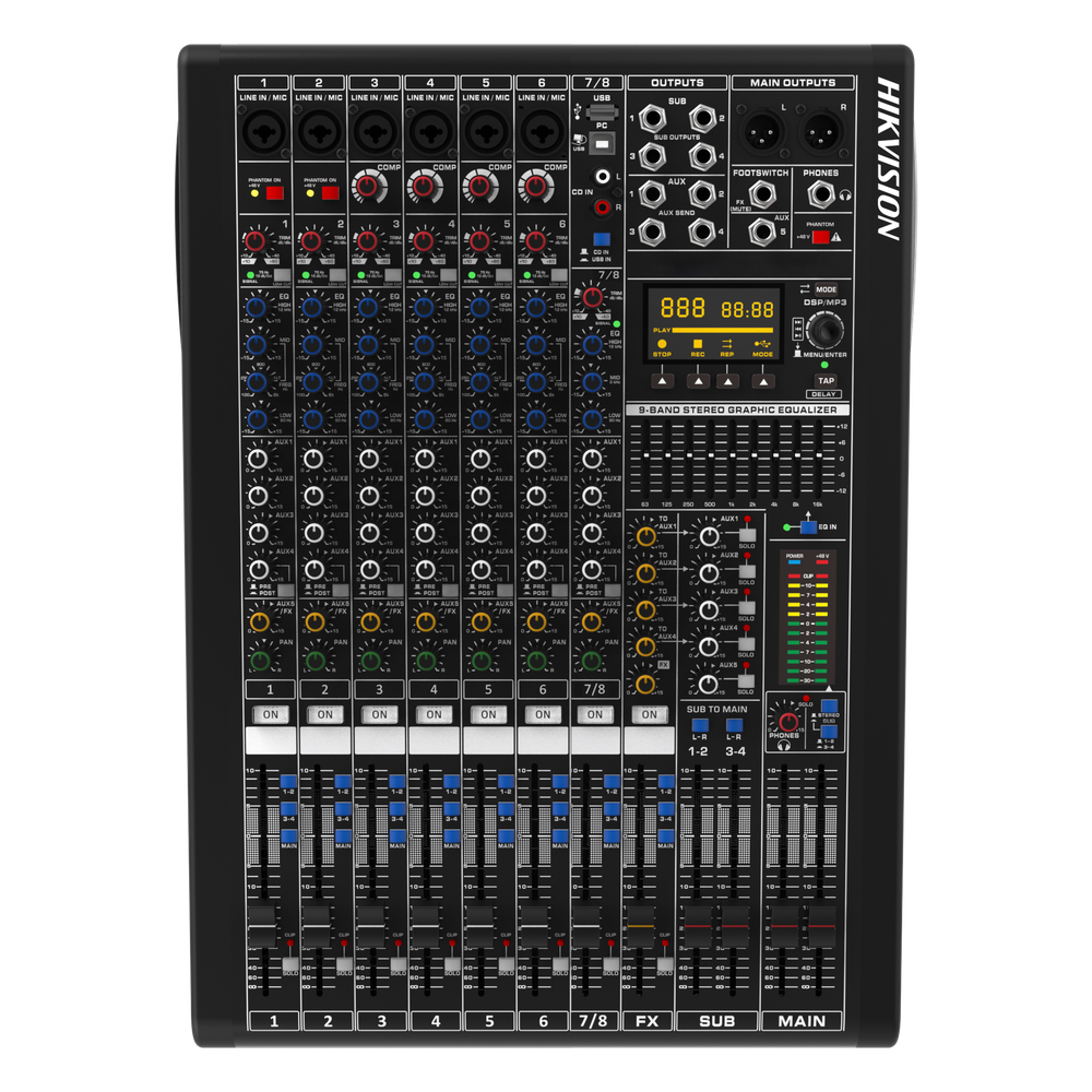 [DS-QAPMCR8-A] Consola de Mezcla Analógica | 8 Canales | 6 Entradas Mic / Línea | 12 Salidas | DSP Efectos | USB Media | Bluetooth | montaje en Rack