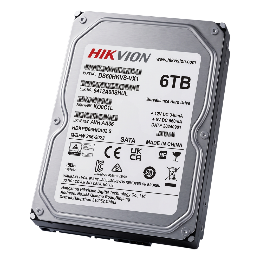 [DS60HKVSVX1] Disco Duro para Videovigilancia / 6 TB / SATA 6.0 Gb / s / 5400 RPM / 256 MB Buffer / Soporta 64 Cámaras HD / Operación 24 / 7 / 180 TB / Año / MTTF 1M Horas