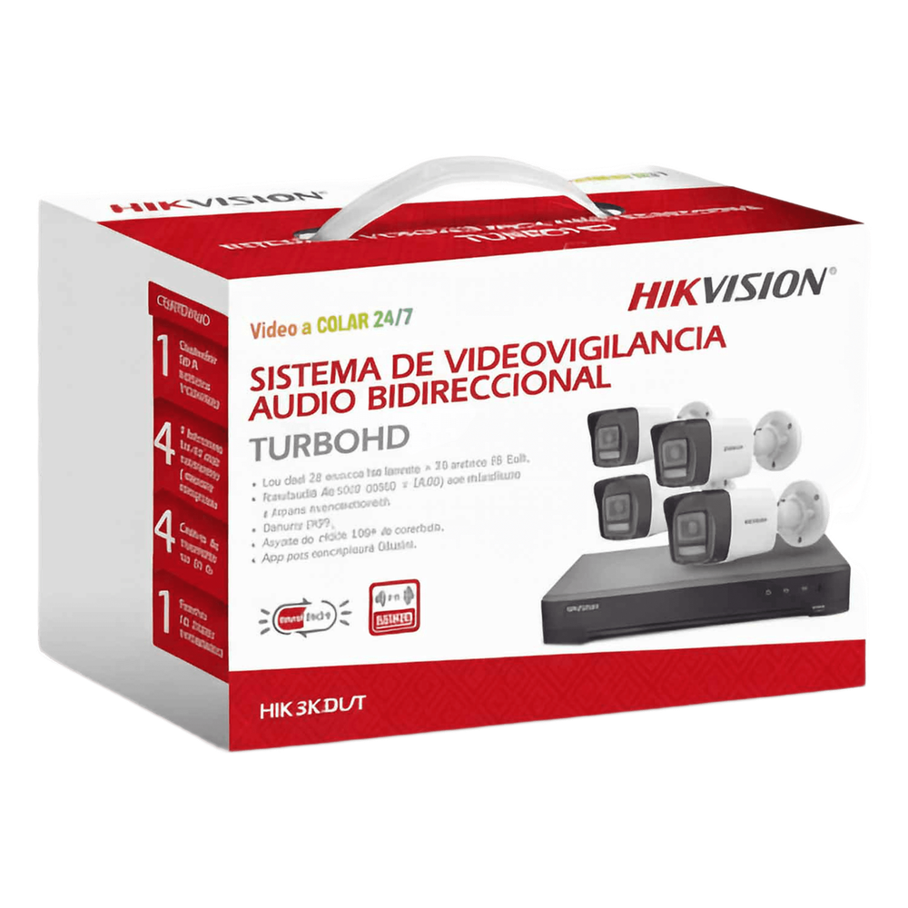 [HIK-3K-DL/T] [Dual Light] Kit TurboHD 3K (5 Megapixel Real) / DVR 4 Canales / 4 Cámaras bala Dual Light / Audio bidireccional / Accesorios de Interconexión / Fuente de Poder