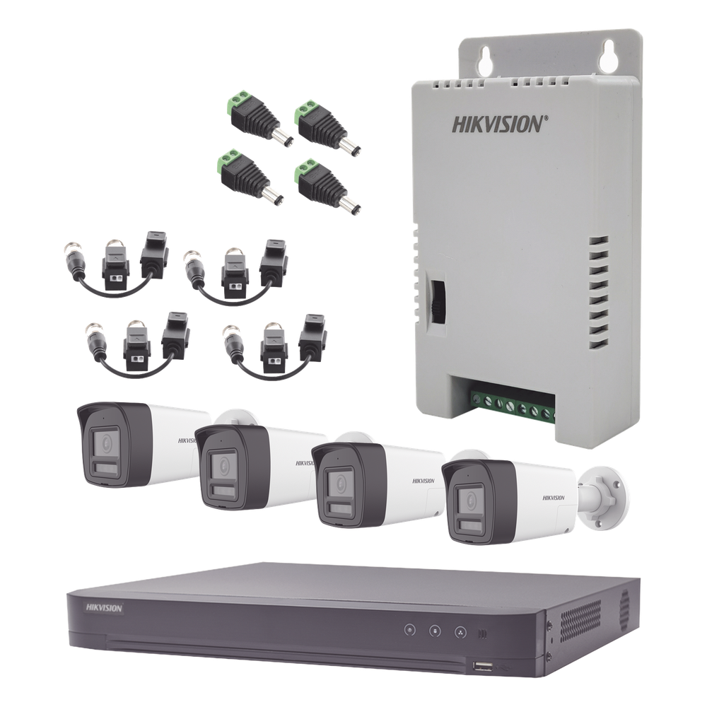 [KH-4K-4B-TWA] Kit Audio Bidireccional TurboHD 3K Real / DVR 4 Canales 4K / 4 Cámaras Bala (Exterior) con Bocina y Microfóno Integrado 3K / 1 Fuentes de Poder / Accesorios