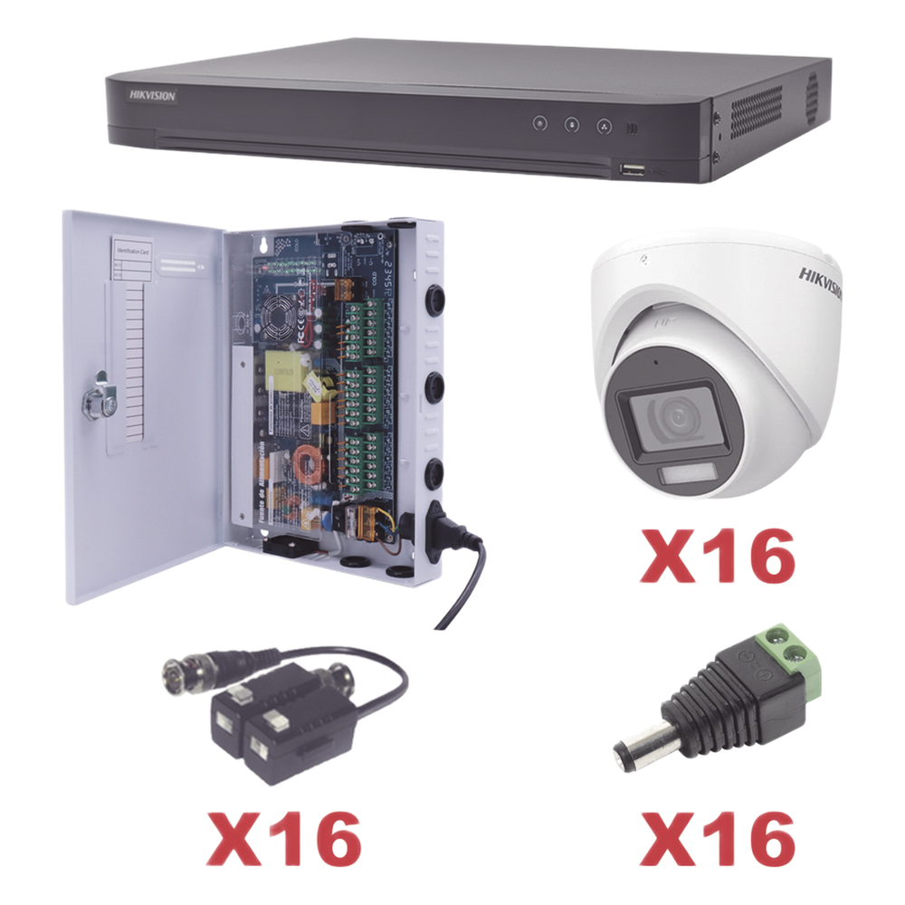 [KH1080P16DW] KIT TurboHD 1080p / DVR 16 Canales / 16 Cámaras Turret con Audio Integrado (Exterior 2.8 mm) / Transceptores / Conectores / Fuente de Poder Profesional