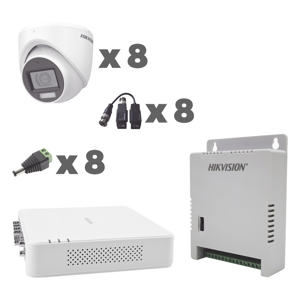 [KH1080P8EWFH] KIT TurboHD 1080p / DVR 8 Canales con audio por coaxitron / 8 Cámaras con Micrófono Integrado 101° Visión / luz blanca + IR visión nocturna / Transceptores / Conectores / Fuente de Poder Profesional