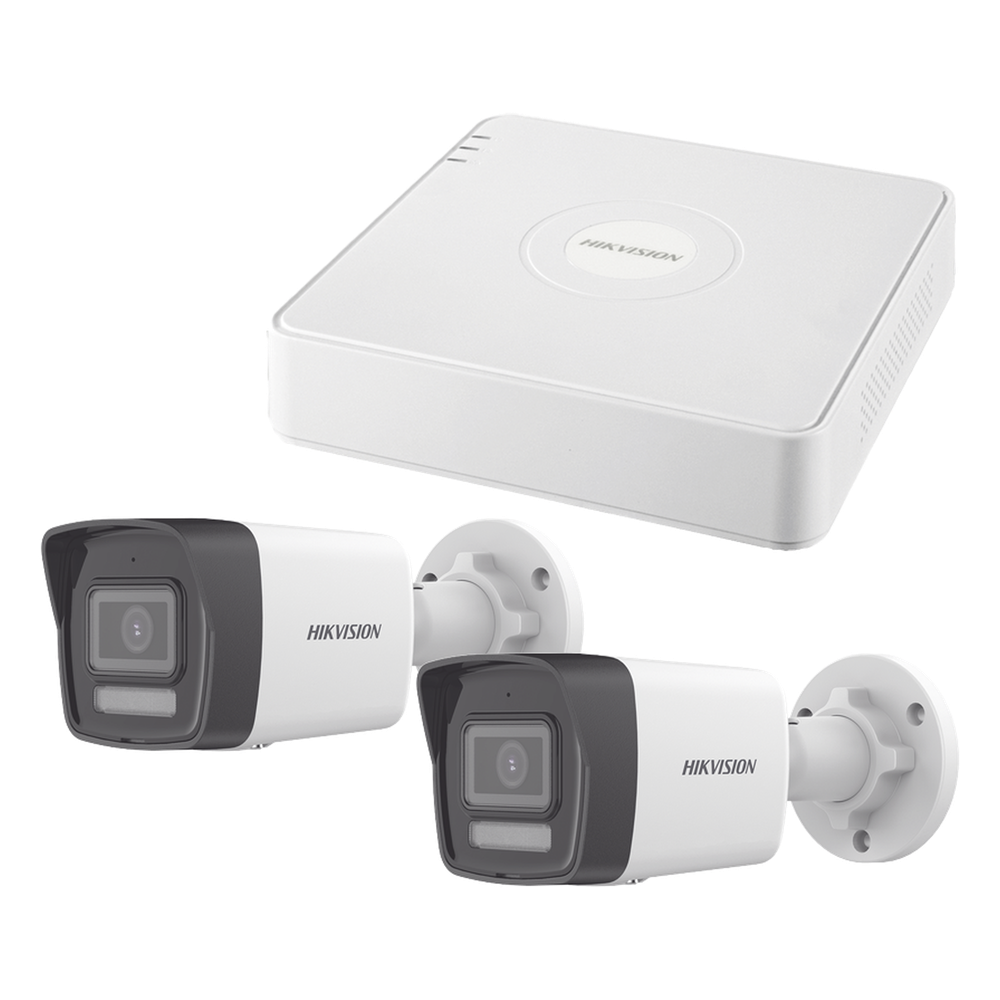 Kit IP 1080p (2 Megapixel) / NVR de 4 Canales con 4 Puertos PoE / 2 Cámaras Bala IP con Micrófono Integrado / ColorVu Lite y ACUSENSE Lite