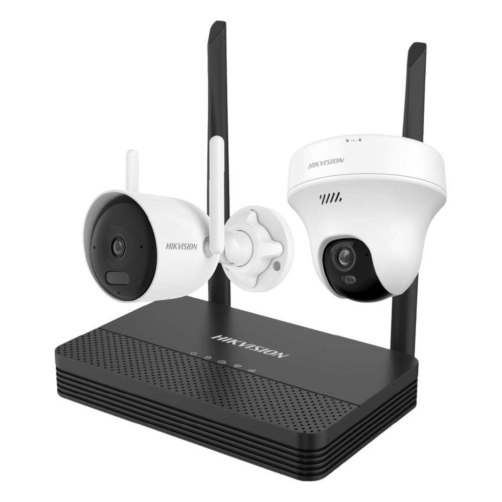 [NKS4245WBTH] Kit IP Inalámbrico 4 Megapixel / NVS 4 Canales / 1 Cámara Bala Exterior + 1 Cámara Turret Interior con Lente 2.8 mm y Dual Light / Audio Bidireccional (Micrófono y Bocina) / Soporta Micro SD de 512 GB