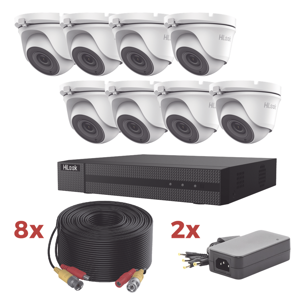[HL1080P8E] Kit TurboHD / DVR 8 Canales 1080p Lite / 8 Cámaras turret 1080p metalicas / 8 cables de 20 metros / 2 fuentes de 4 canales