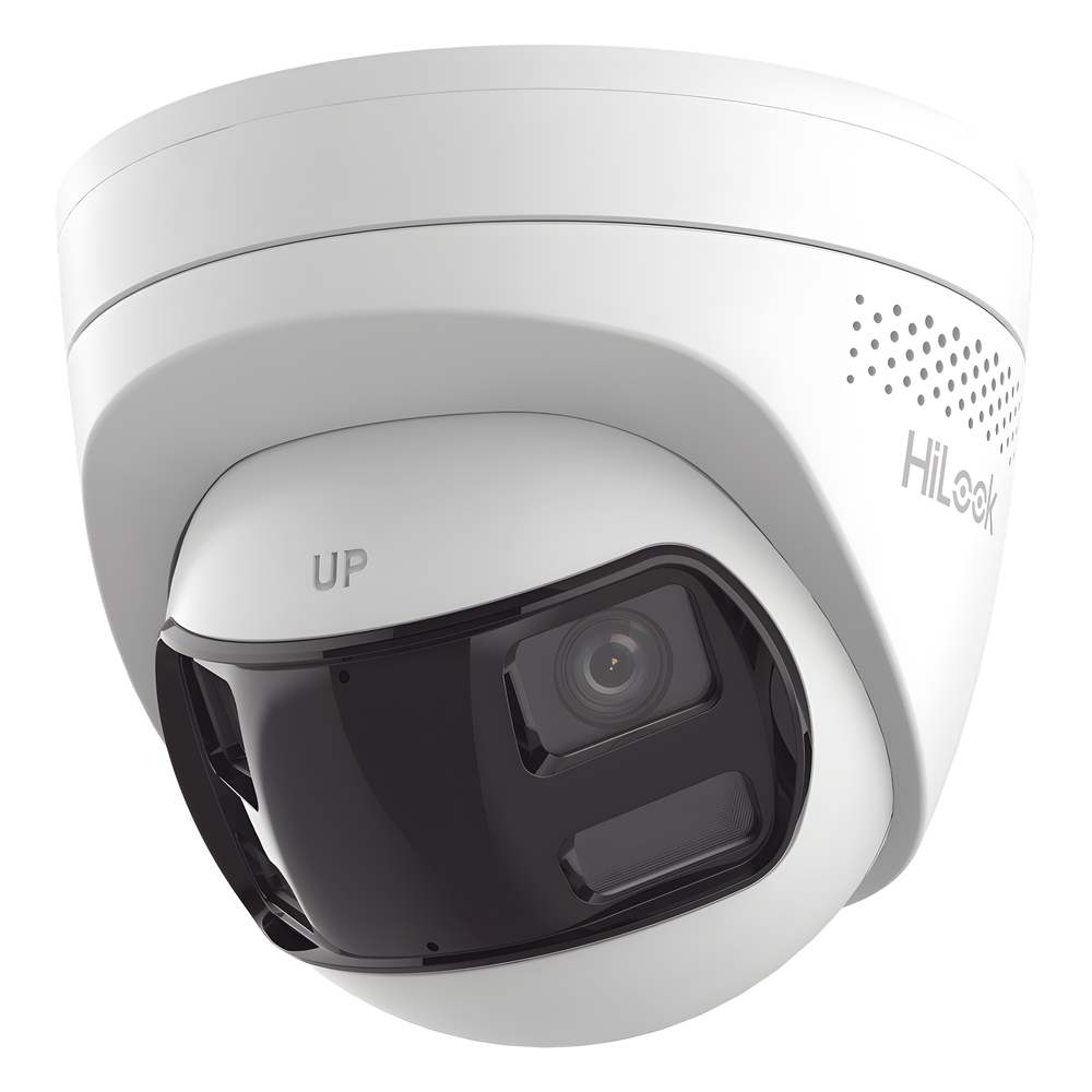 [Dual Light] Turret IP 8 Megapixel / Imagen Panorámica 180° / PoE / Micrófono y Bocina Integrado / Exterior IP67 / Audio Bidireccional / Alarma Visual y Auditiva Integrada / Smart Supplement Light / Micro SD 512 GB