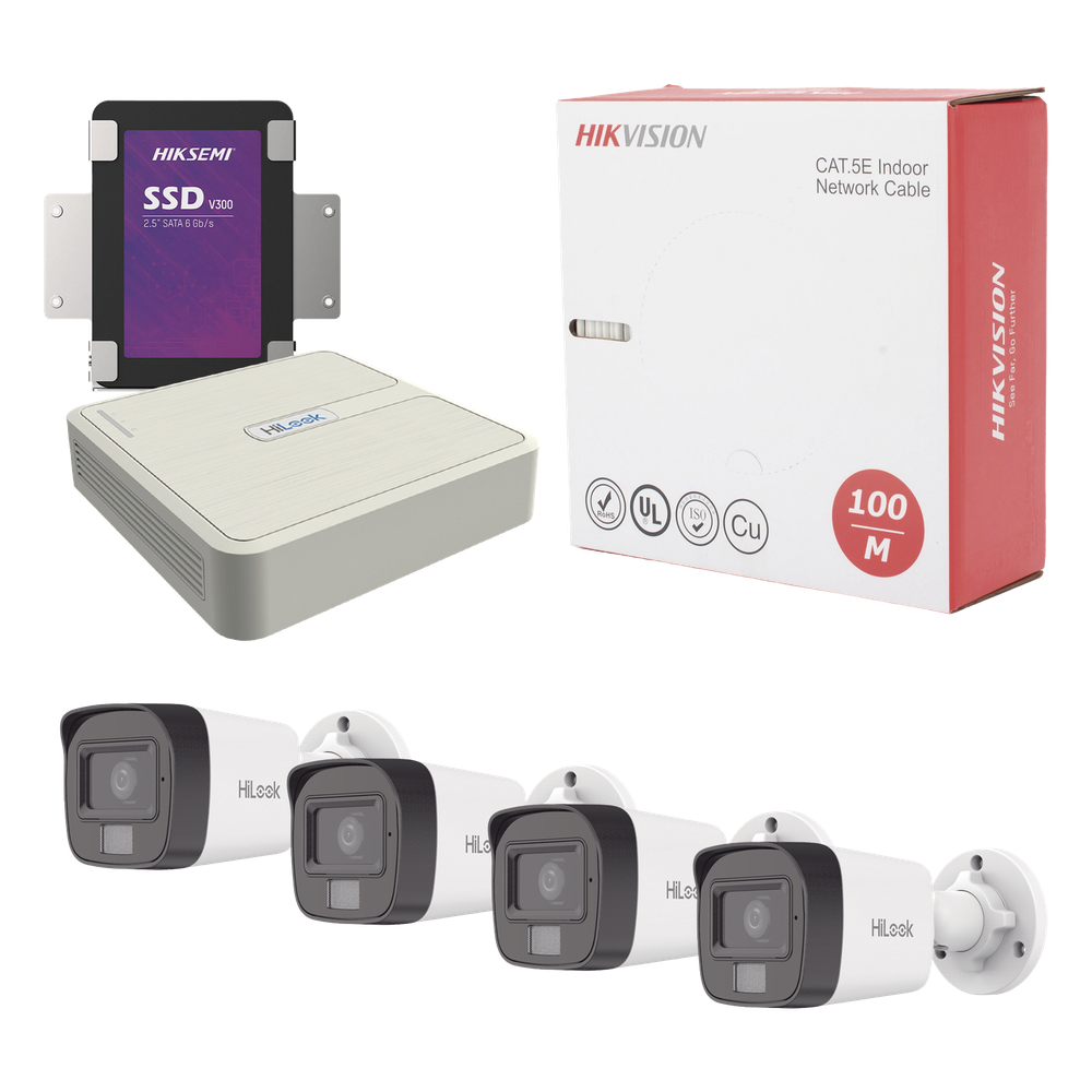 [KHL4B/1TB] Kit IP 4 Megapixel / NVR de 4 Canales / 4 Cámaras IP Dual light y Micrófono Integrado / Bobina de Cable de 100 mts / Disco Duro 1 TB
