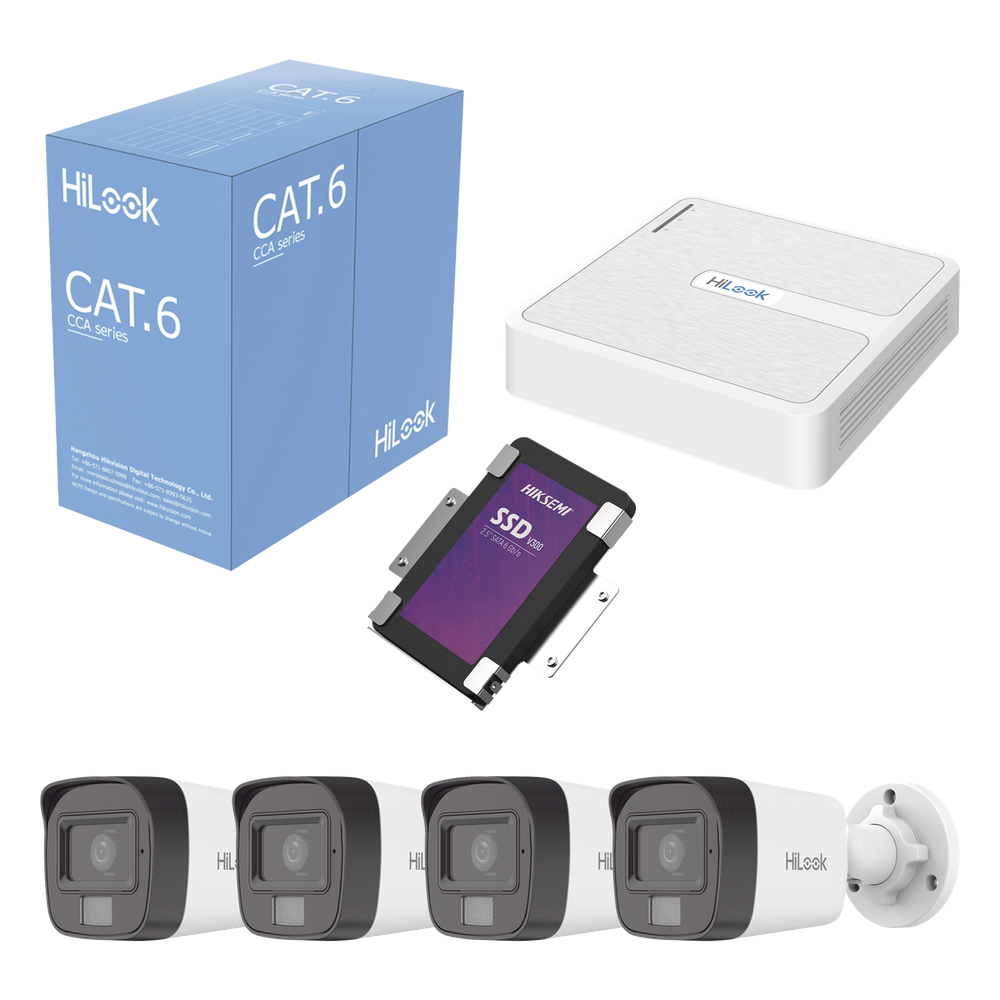 Kit de videovigilancia bala 4 Cámaras, IP, 2 MP, con micrófono