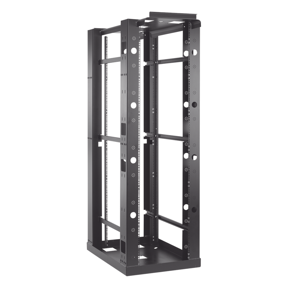 [E4SDR19FM45U] Rack Abierto Sísmico de 4 Postes Estándar de 19 in / 45U / 2.19 m (7.2 ft) de Altura / Capacidad 2,500 lb (1,134 kg) / Acero 3.4 mm / Certificación NEBS Zona 4 y OSHPD / Negro RAL 9005