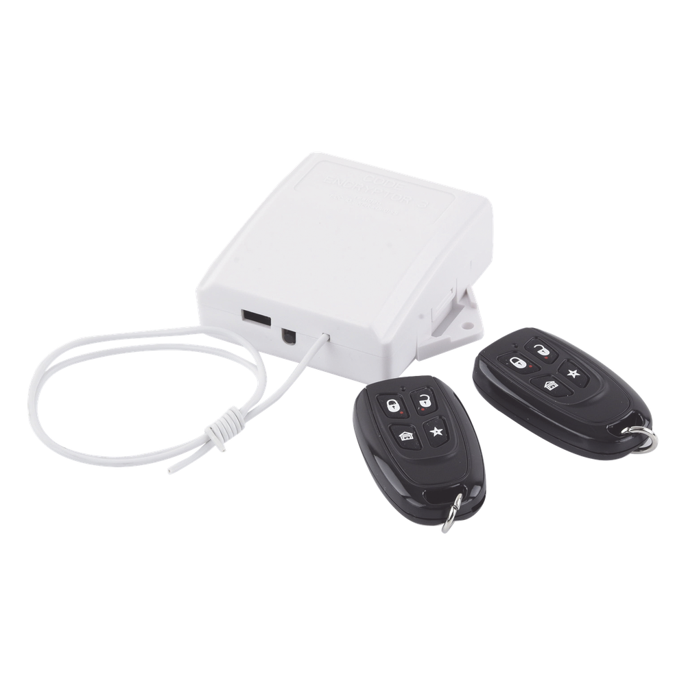[CE3] Receptor universal 433 MHz con dos controles remotos y salidas relay compatible con múltiples paneles de alarma