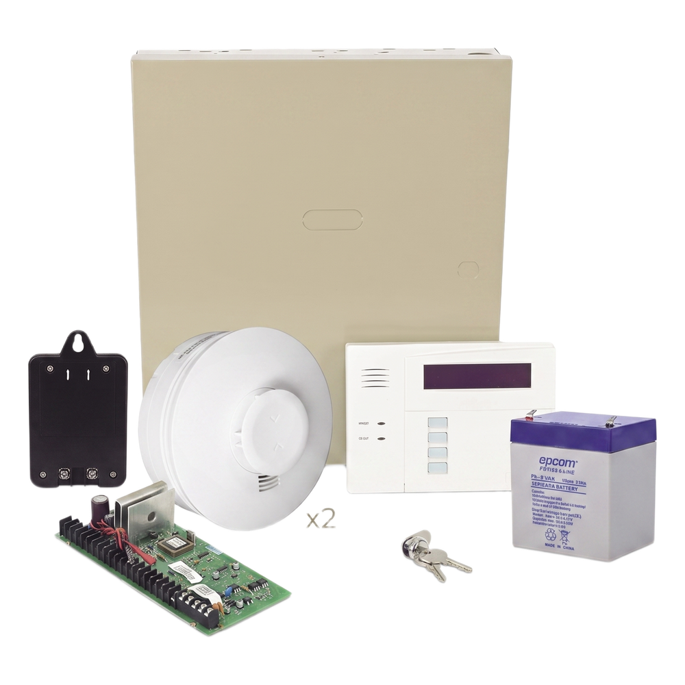 [VISTA48/SMOKEV] Kit de panel de intrusión de 48 zonas con 2 detectores de humo inalámbricos incluidos, 3 particiones y carga / descarga por Internet