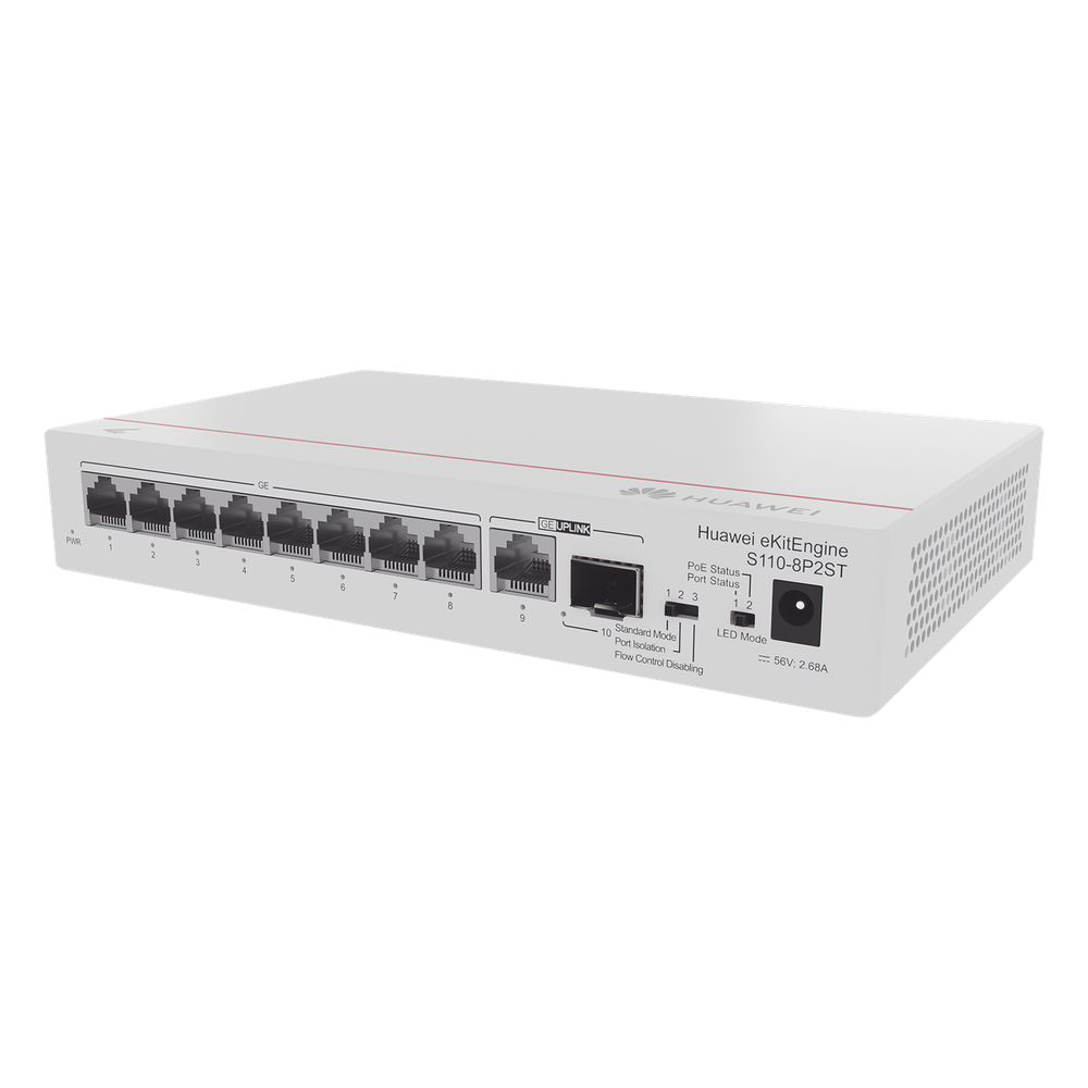 Switch Gigabit No Administrable PoE / 8 puertos 10 / 100 / 1000 Mbps (PoE) / 2 Puertos SFP Uplink / 124W