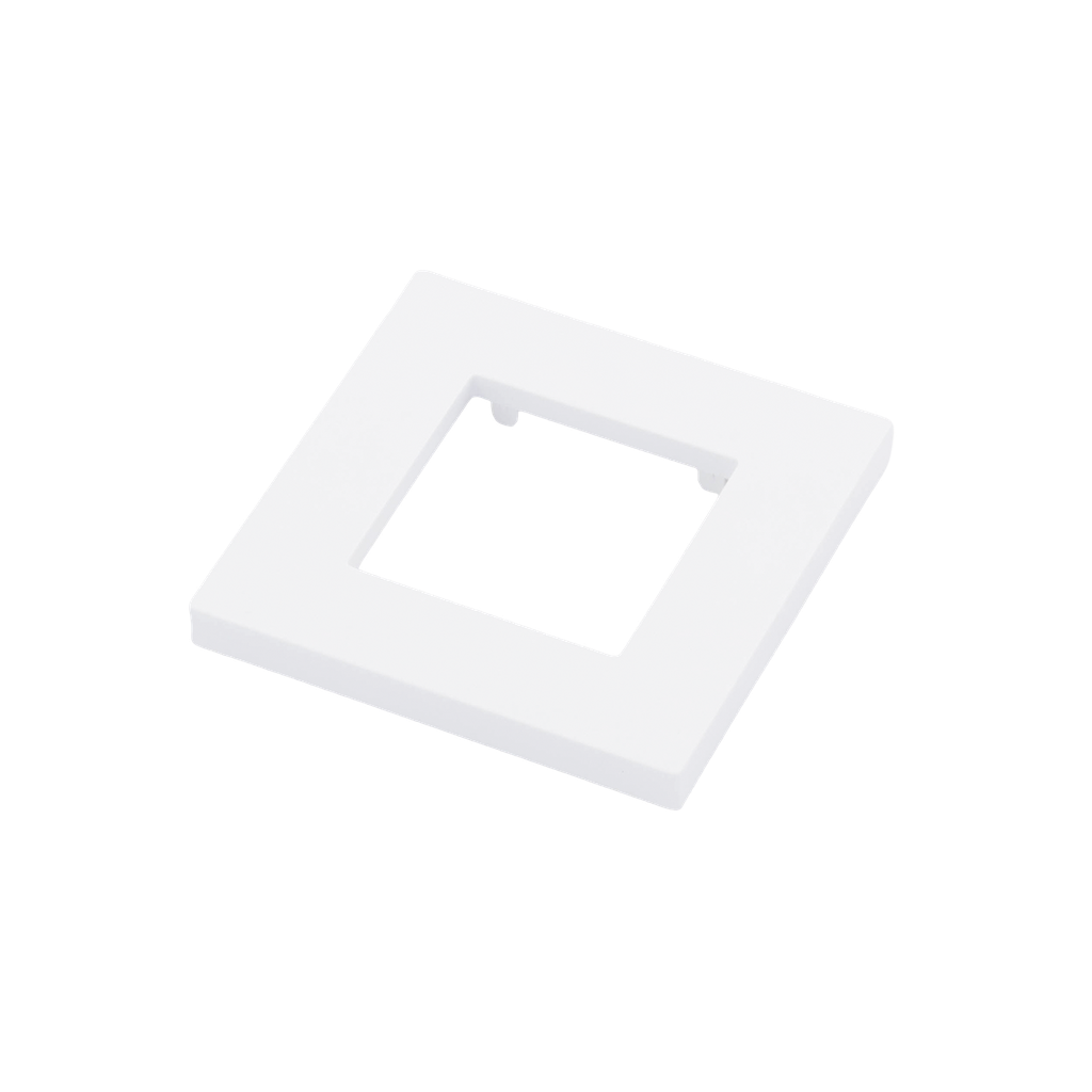 Embellecedor para Caja Europea / Dimensiones 84x84x8 mm Externas / ABS Antimicrobiano / Blanco con Efecto de Contraste / Colocación Fácil y Rápida