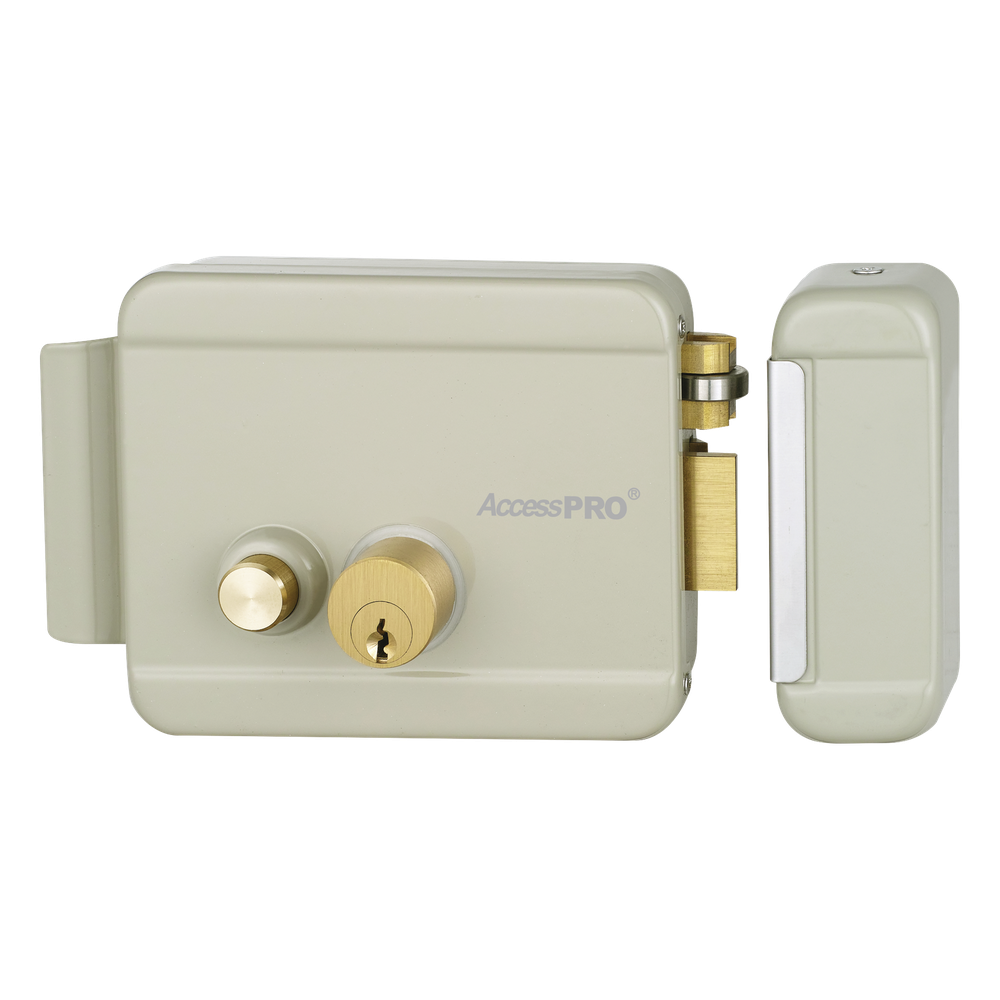 [ACCESSRIMB] Cerradura Eléctrica con Botón de Salida / Incluye Llave / Exterior / Derecha