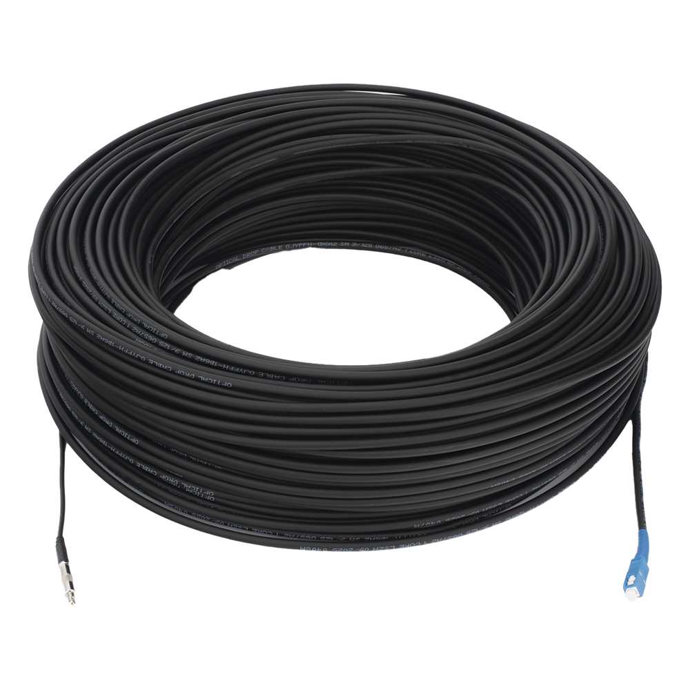 Rollo de Fibra Óptica Drop Redonda G657A2 Monomodo Simplex de 150 Metros (492.13 Pies) con Conectores SC / UPC-SC / UPC para Instalaciones Aéreas, Subterráneas o a la Intemperie