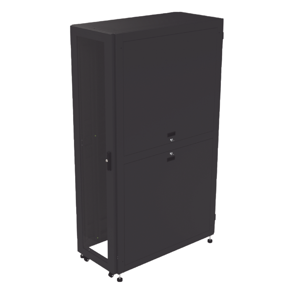 Gabinete Profesional para Telecomunicaciones de 45UR, 1200 mm Profundidad, Incluye 2 Organizadores Verticales de 45 Unidades de Rack, Se envía el Gabinete Armado
