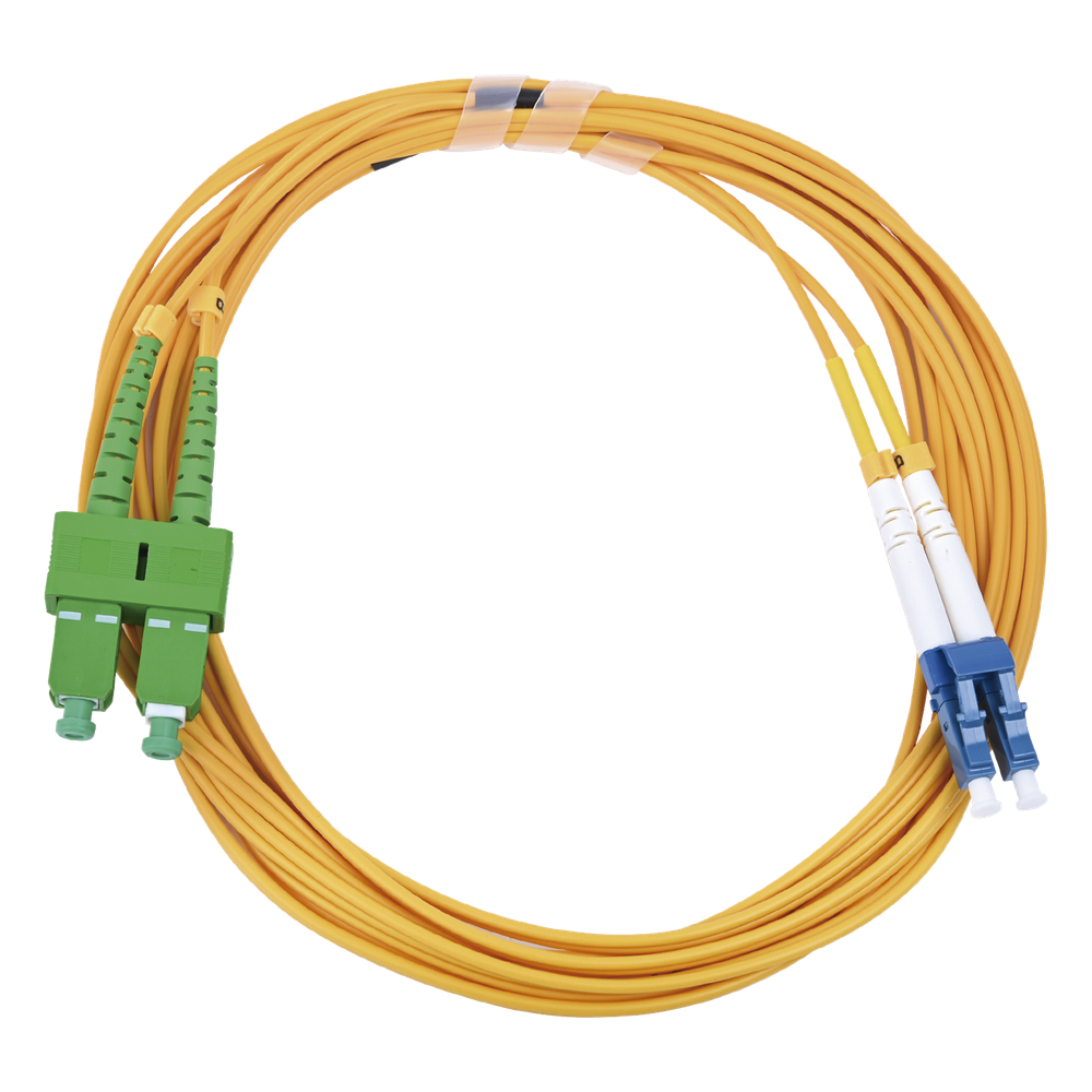 Jumper de fibra óptica monomodo, LC/UPC-SC/APC, dúplex, 3 m, amarillo