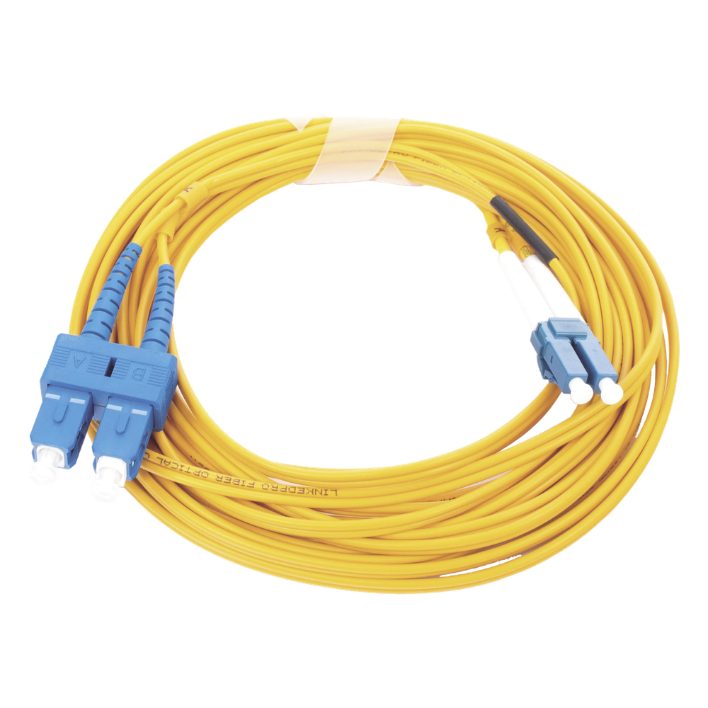 Jumper de fibra óptica monomodo, LC/UPC-SC/UPC, dúplex, 5 m, amarillo