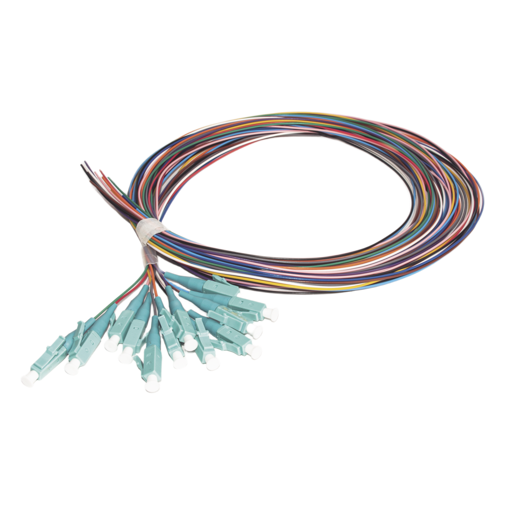 Kit de 12 Pigtails LC Multimodo OM3 50 / 125, Conectores Aqua, 2 Metros (6.56 Pies)