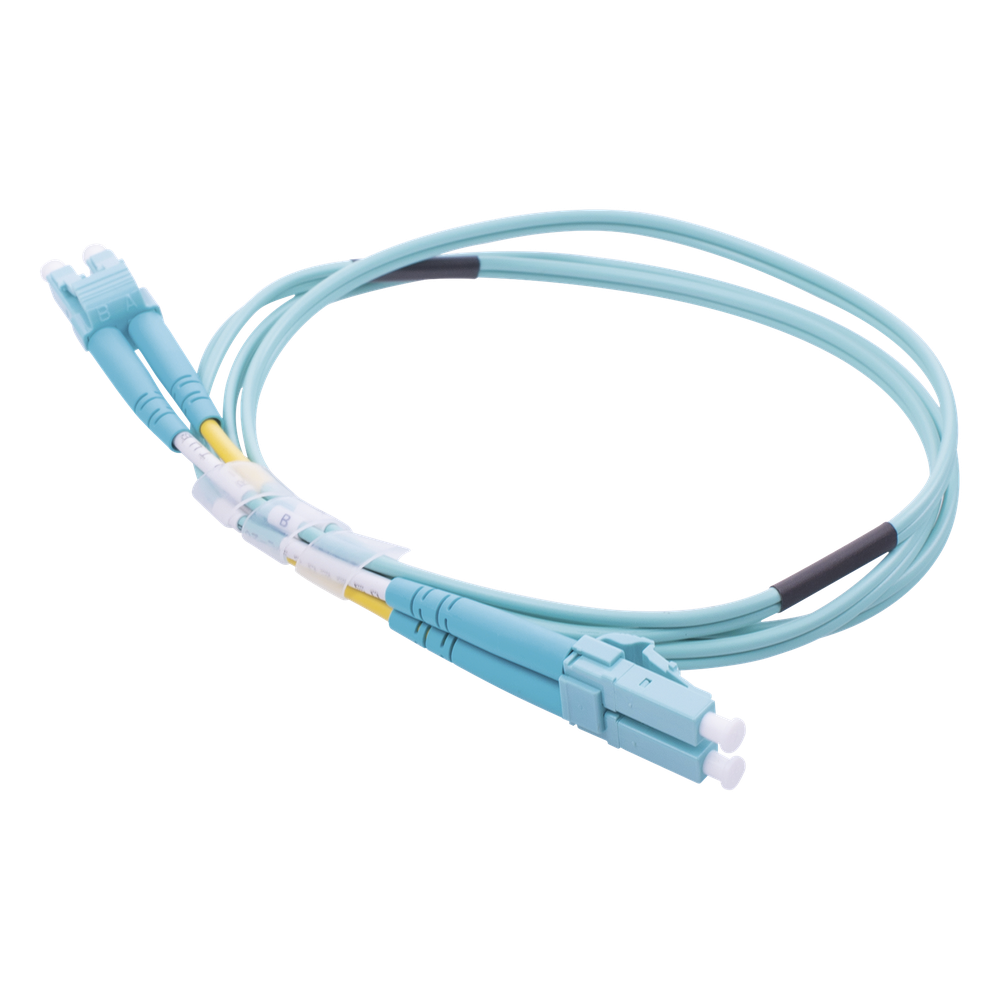 Jumper de fibra óptica OM3, LC-LC, dúplex, 1 m, aqua