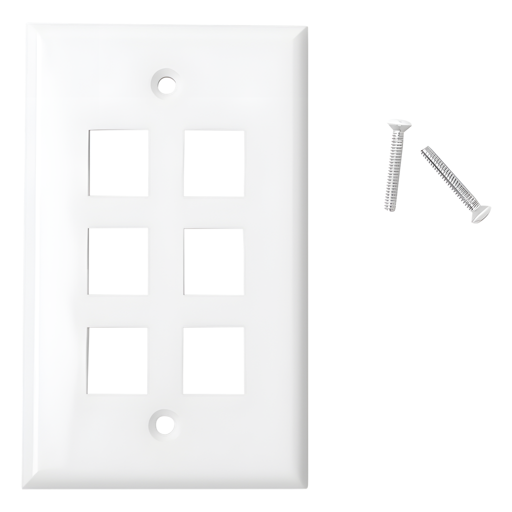 Placa de pared 6 puertos, keystone, blanco