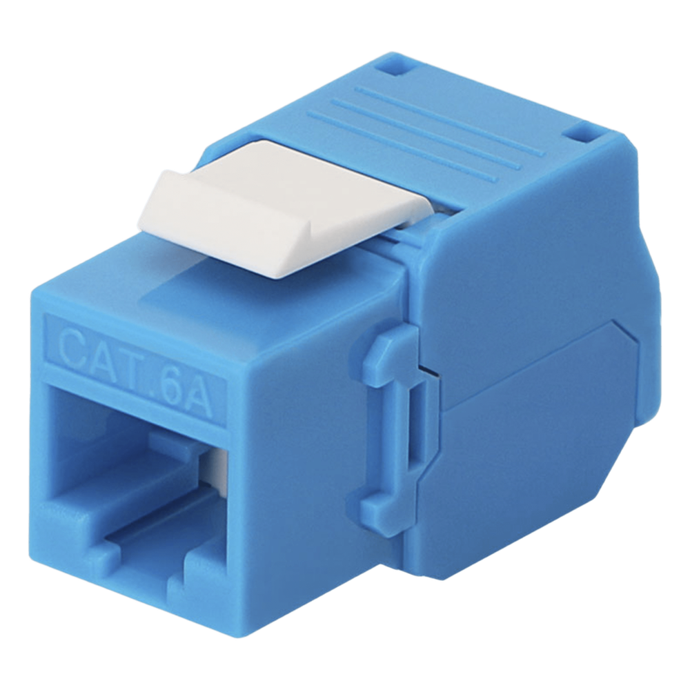 Jack RJ45 keystone Cat6A, sin herramienta, azul