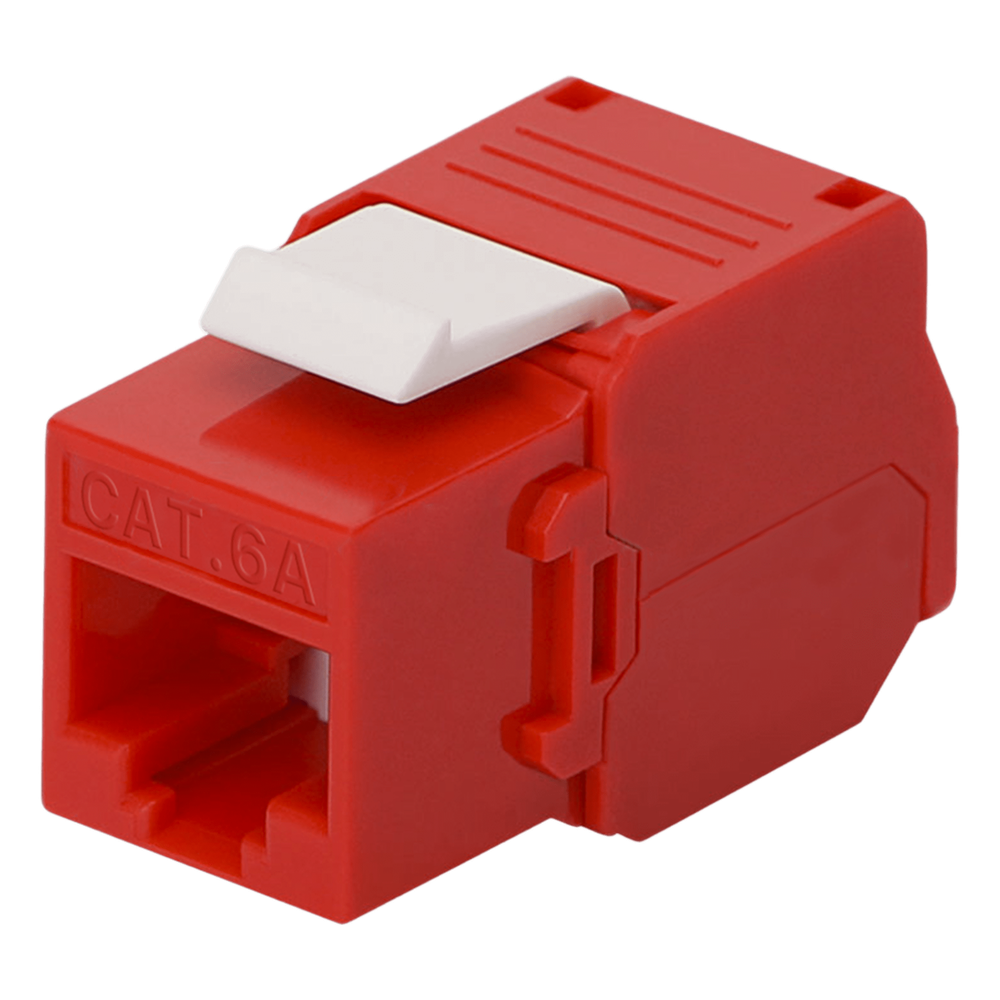 Jack RJ45 keystone Cat6A, sin herramienta, rojo