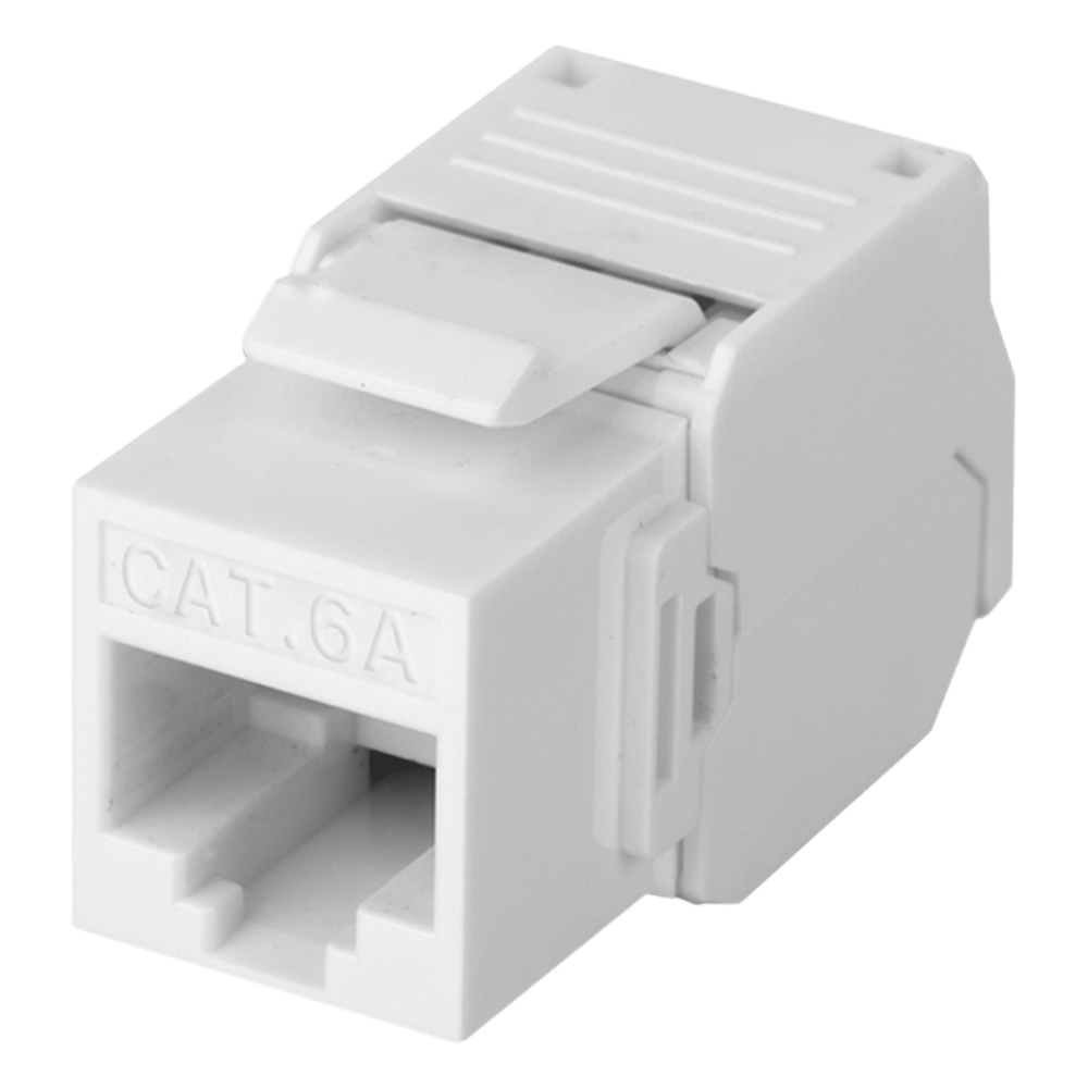 Jack RJ45 keystone Cat6A, sin herramienta, blanco