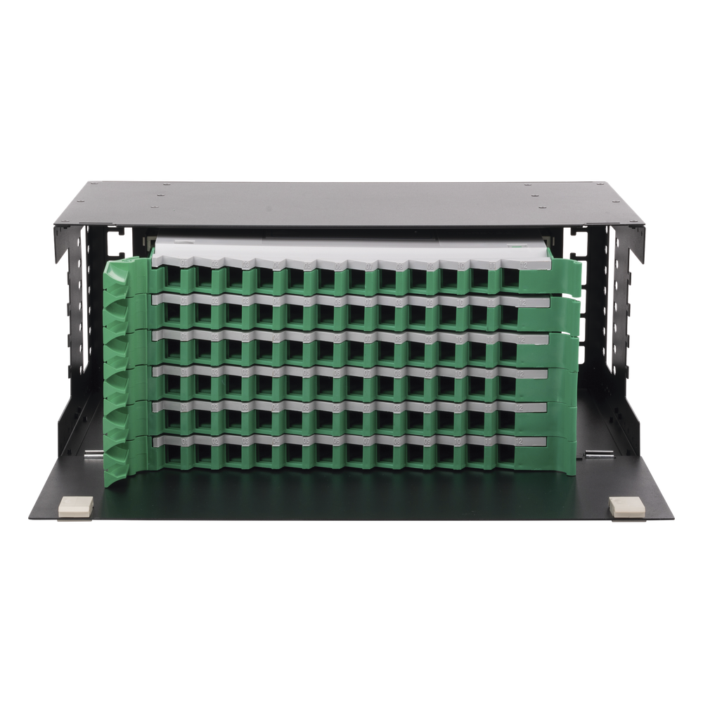 [LP-ODF-8072] Distribuidor de Fibra Óptica con Bandejas Deslizables, Vacío, 19 Pulgadas, Acepta 72 Adaptadores LC Duplex o LC Simplex o 72 SC Simplex, 4U