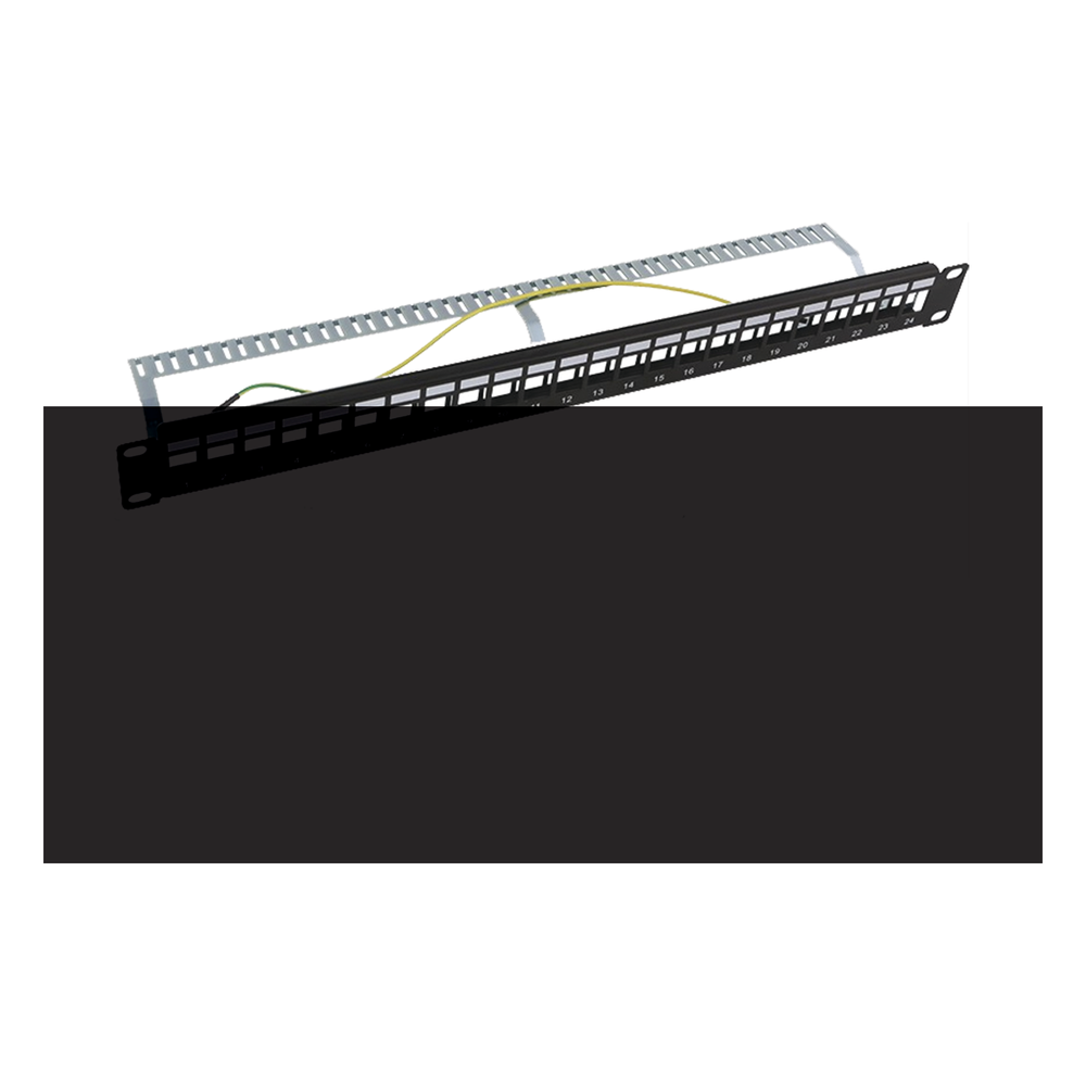 [LP-PP-23-STP-BK-24P] Patch Panel Modular Blindado (STP) de 24 Puertos, con Barra para Organizar Cable