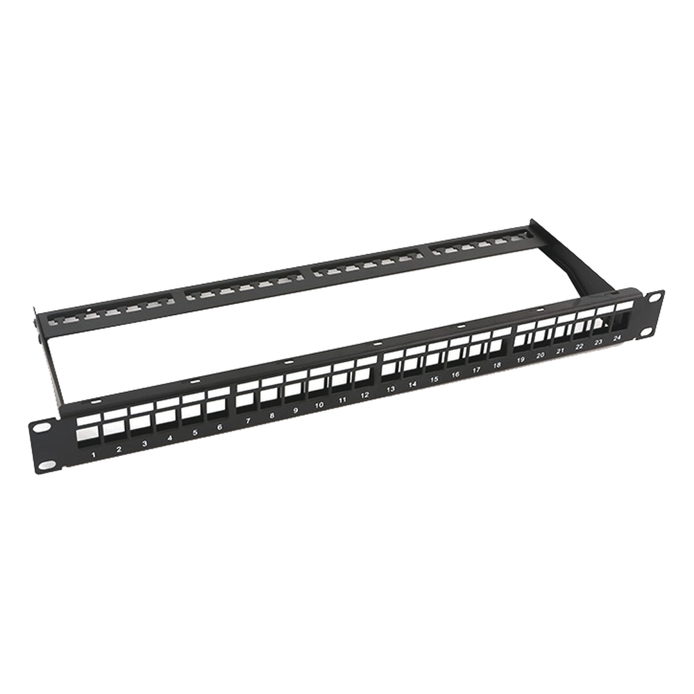 [LP-PP-23-UTP-BK-24P] Patch Panel Modular sin Blindaje de 24 Puertos, 1U, con Barra para Organizar Cable