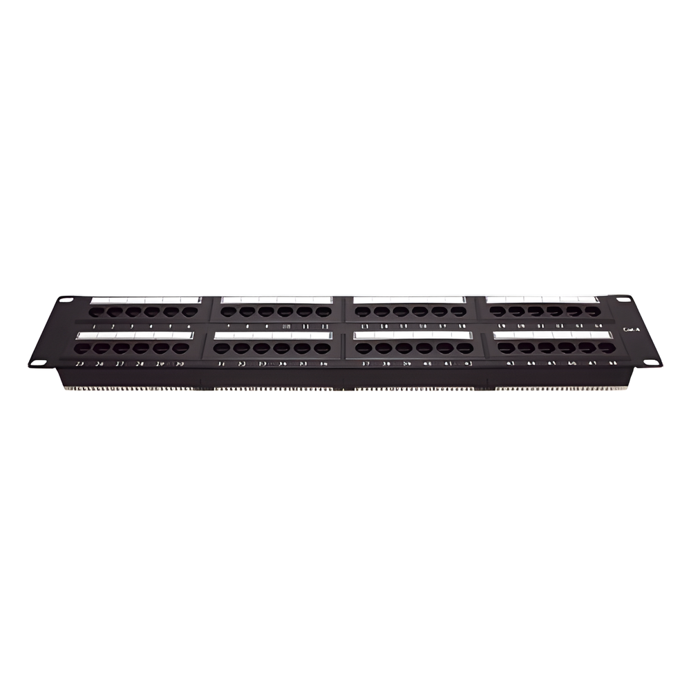 [LP-PP-608] Panel de Parcheo de Impacto (110) UTP de 48 Puertos Cat6, 19 Pulgadas (48.26 cm), 2U, con Barra para Organizar Cable