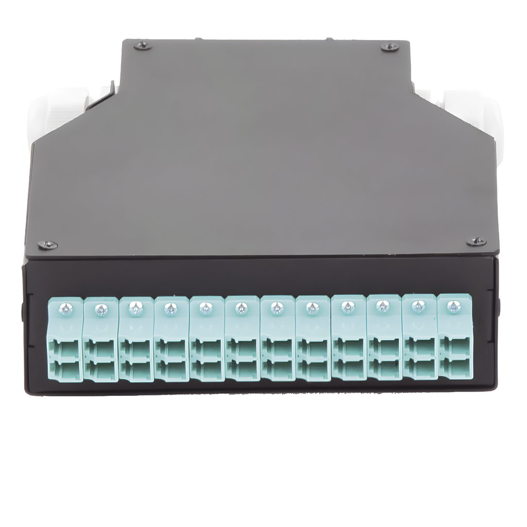 Distribuidor de Fibra Óptica para Riel Din, 12 Acopladores LC / UPC Duplex Multimodo con Charola de Empalme