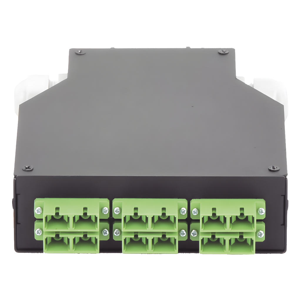 [LP-RDSCASM] Distribuidor de Fibra Óptica para Riel Din, 6 Acopladores SC / APC Duplex Monomodo con Charola de Empalme