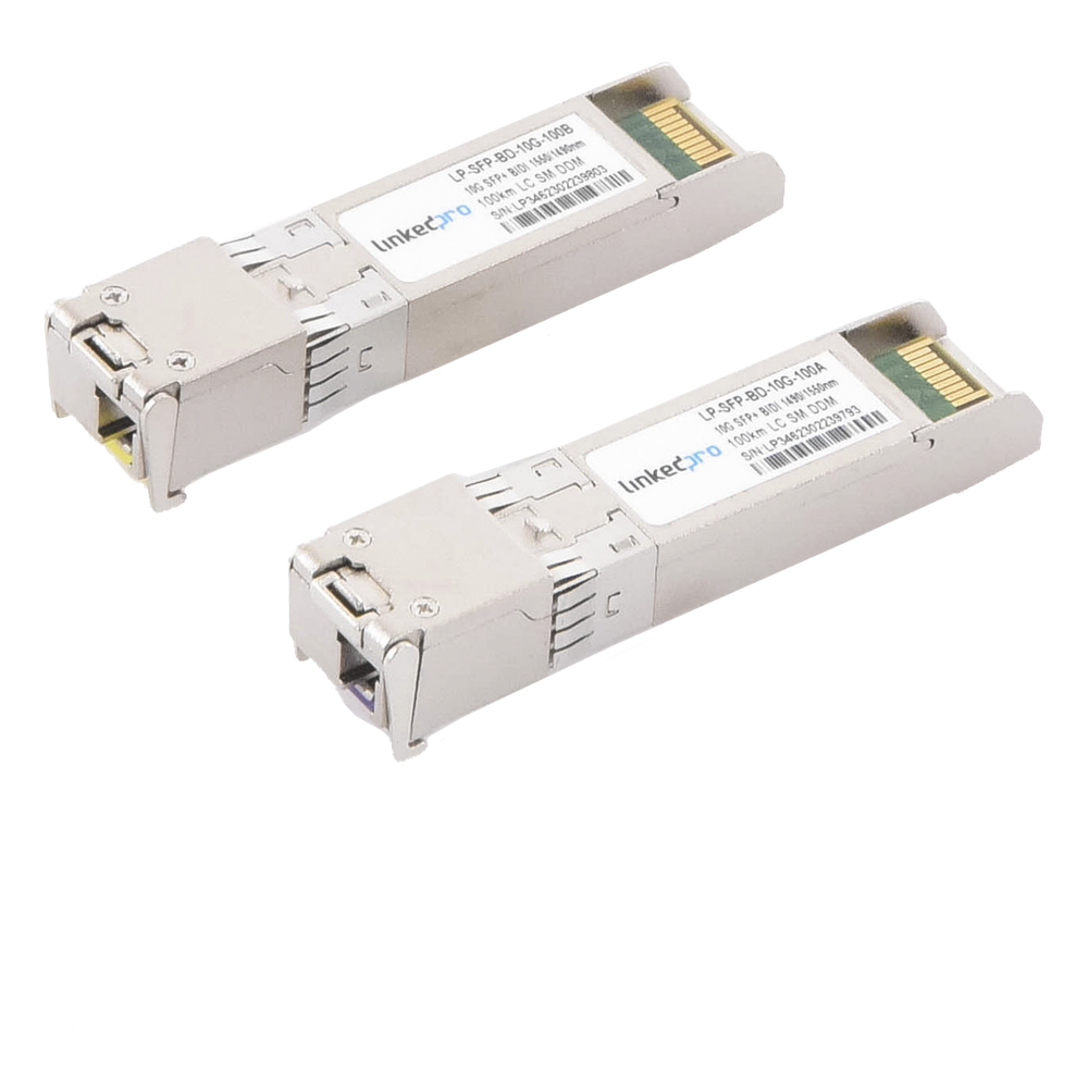 Transceptores Ópticos Bidireccionales SFP+ (Mini-Gbic) / Monomodo 1490 & 1550 nm / 10 Gbps / 10GBASE-BX / Conector LC / UPC Simplex / DDM / Hasta 100 km / 2 Piezas