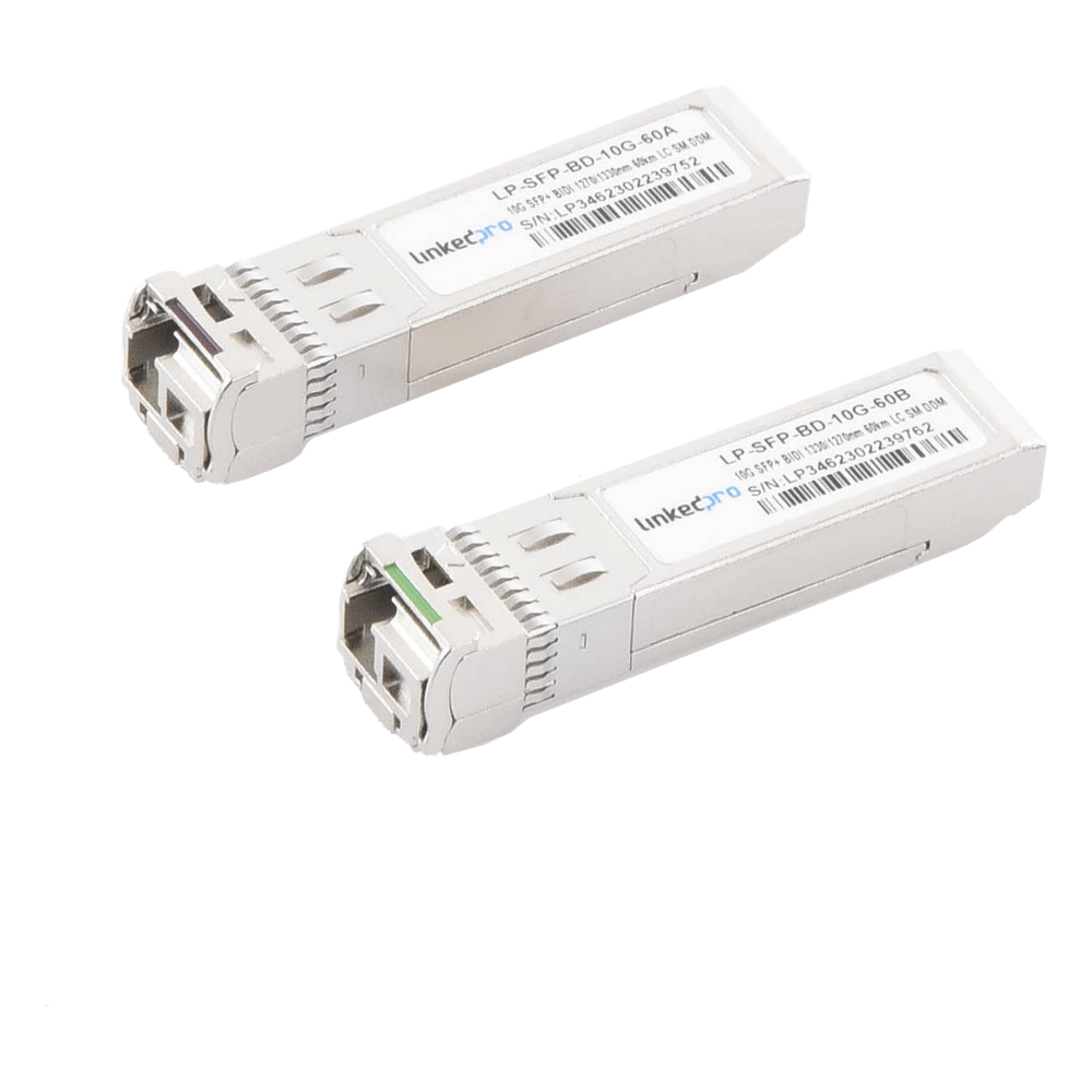Transceptores Ópticos Bidireccionales SFP+ (Mini-Gbic) / Monomodo 1270 & 1330 nm / 10 Gbps / 10GBASE-BX / Conector LC / UPC Simplex / DDM / Hasta 60 km / 2 Piezas