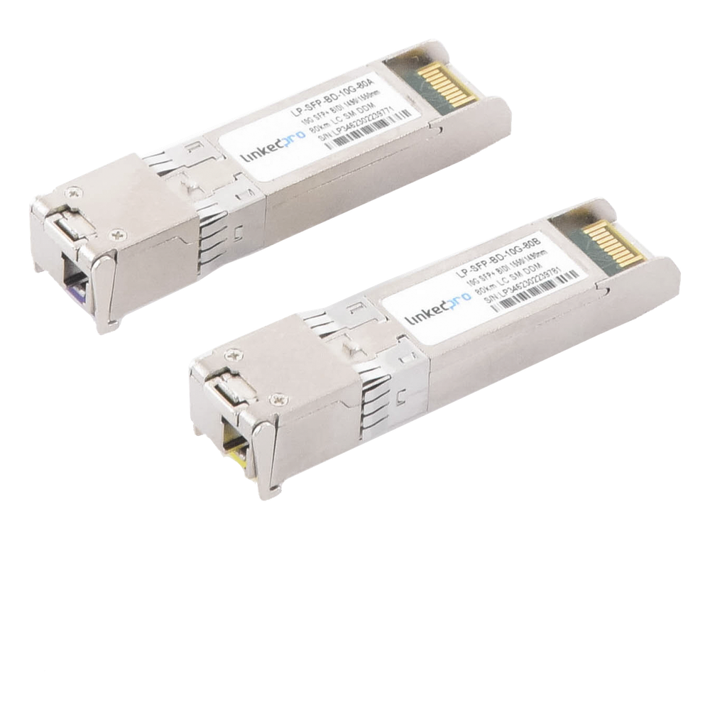 Transceptores Ópticos Bidireccionales SFP+ (Mini-Gbic) / Monomodo 1490 & 1550 nm / 10 Gbps / 10GBASE-BX / Conector LC / UPC Simplex / DDM / Hasta 80 km / 2 Piezas
