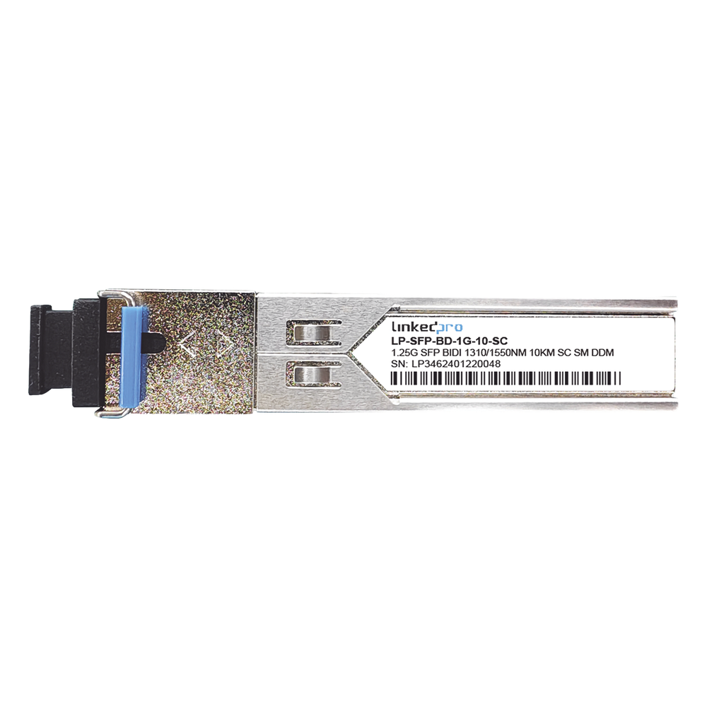 Transceptores Ópticos Bidireccionales SFP (Mini-Gbic) / Monomodo 1310 & 1550 nm / 1.25 Gbps / 1000BASE-BX / Conector SC / UPC Simplex / DDM / Hasta 10 km / 2 Piezas