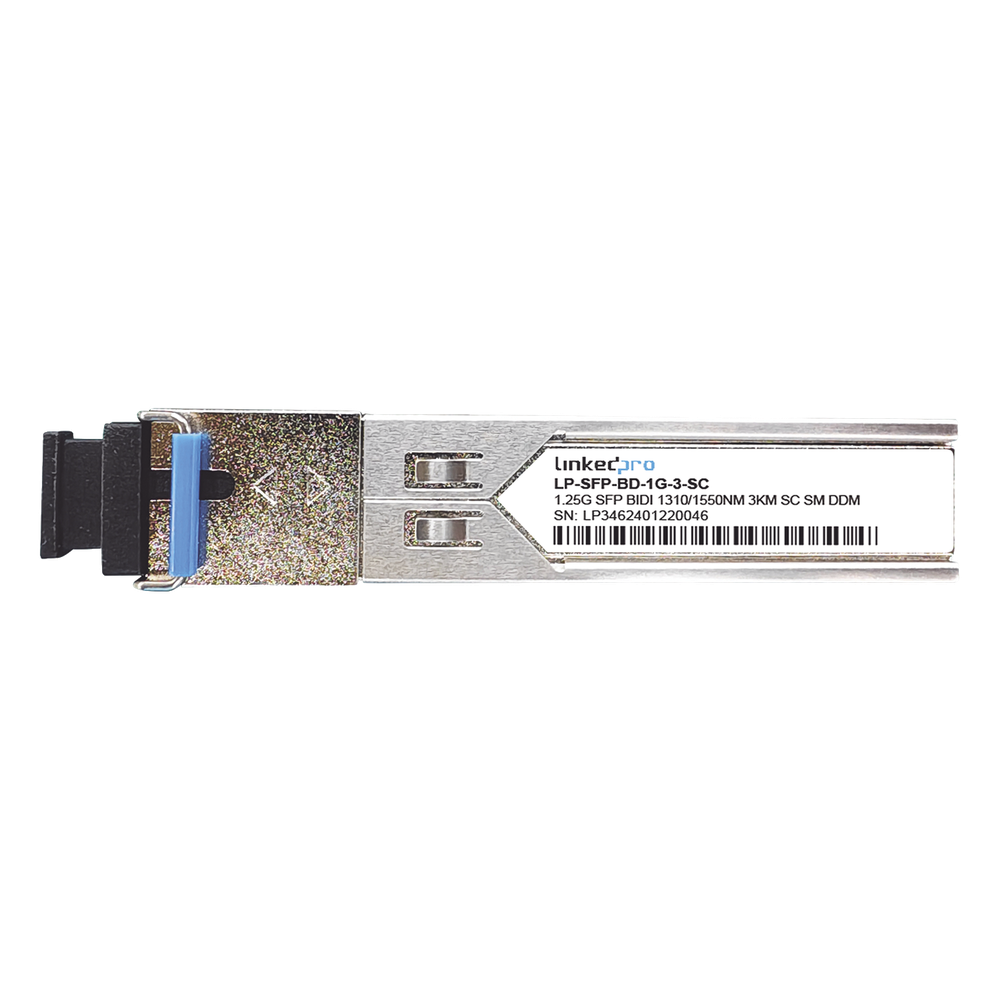 Transceptores Ópticos Bidireccionales SFP (Mini-Gbic) / Monomodo 1310 & 1550 nm / 1.25 Gbps / 1000BASE-BX / Conector SC / UPC Simplex / DDM / Hasta 3 km / 2 Piezas