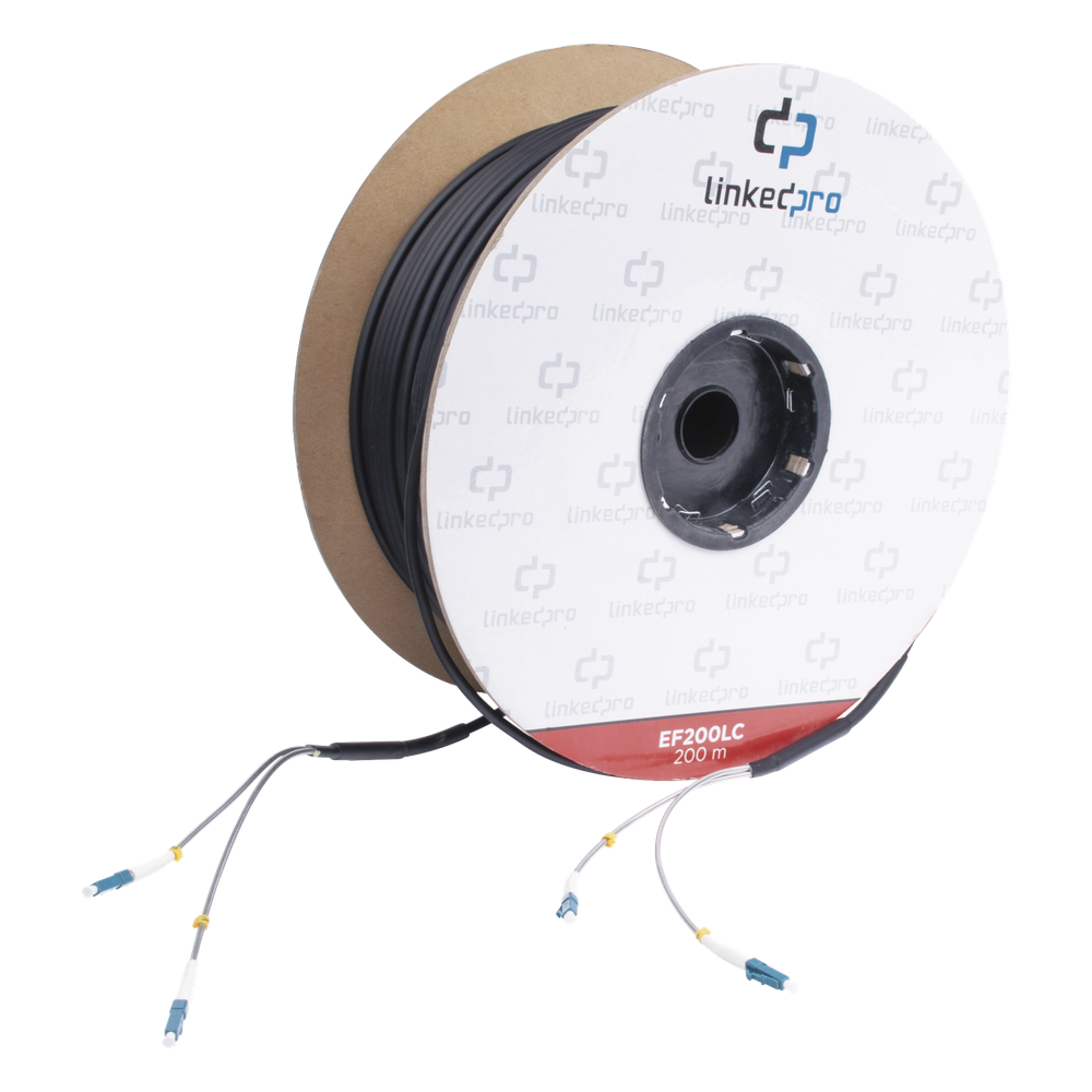 [EF-200-LC] Carrete de Fibra Óptica Monomodo con Conectores LC-LC Duplex, Reforzada con Kevlar, de 200 Metros (656.17 Pies), Para Instalaciones Subterráneas por Tubería