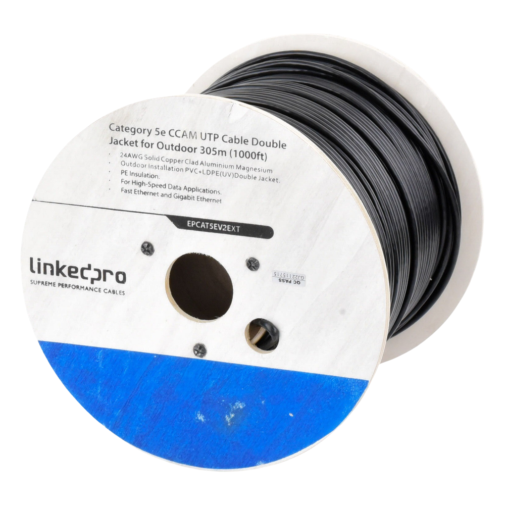 Bobina de cable Cat5e 305 m, CCA, negro